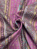 1 5/8 YD Cotton Batiste - Floral Stripes in Purple, Turquoise, Black and Tan