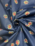 1 YD Cotton Sateen - Navy Blue with Flowers