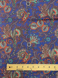 2 2/3 YD Quilting Cotton Vintage - Brown, Orange and Teal Paisley Filigree on Purple