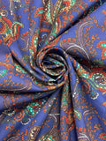 2 2/3 YD Quilting Cotton Vintage - Brown, Orange and Teal Paisley Filigree on Purple
