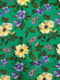 2 7/8 YD Quilting Cotton Vintage - Yellow and Purple Flowers and Paisley on Green