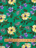 2 7/8 YD Quilting Cotton Vintage - Yellow and Purple Flowers and Paisley on Green