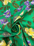 2 7/8 YD Quilting Cotton Vintage - Yellow and Purple Flowers and Paisley on Green