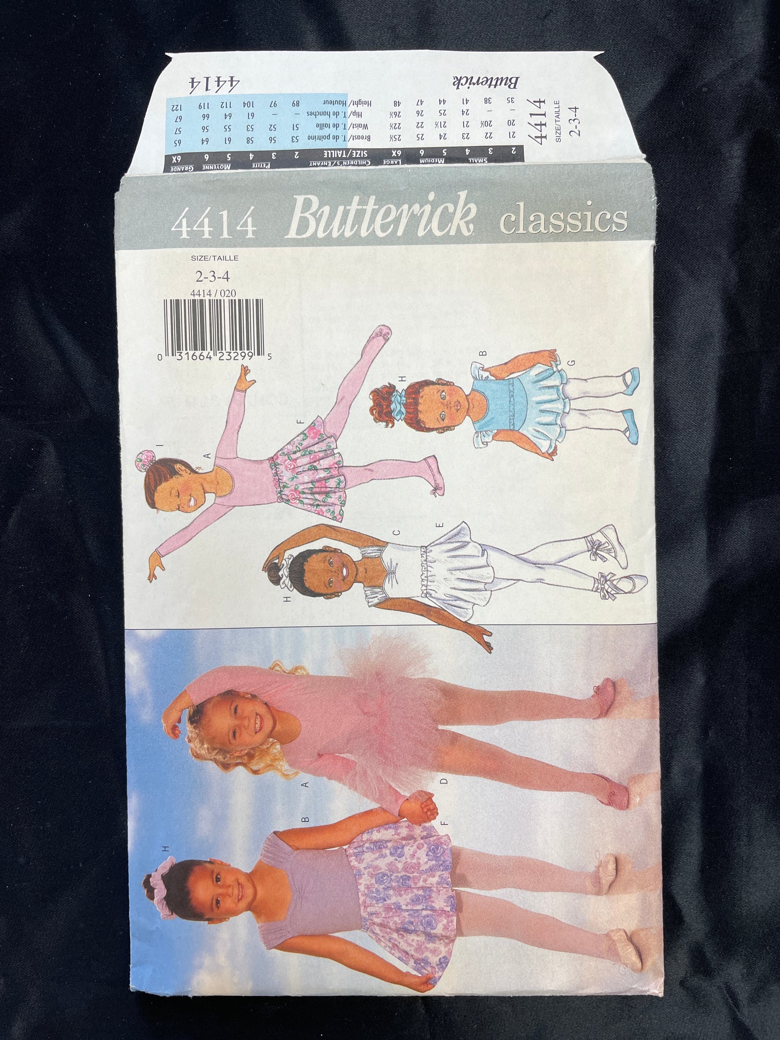 1996 Butterick 4414 Pattern - Child's Leotard, Skirt, Tutu and Hair Accessories FACTORY FOLDED