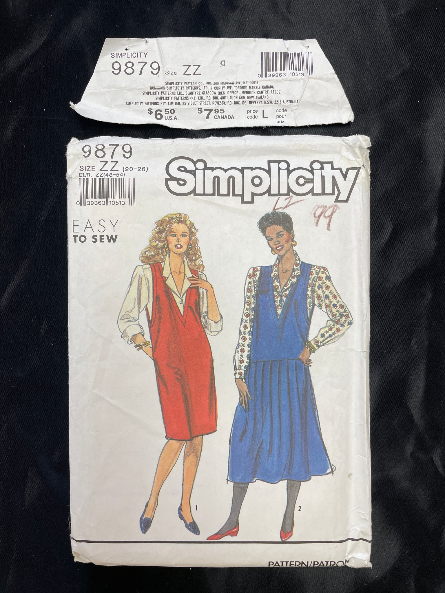 1990 Simplicity 9879 Pattern - Jumpers and Blouse FACTORY FOLDED