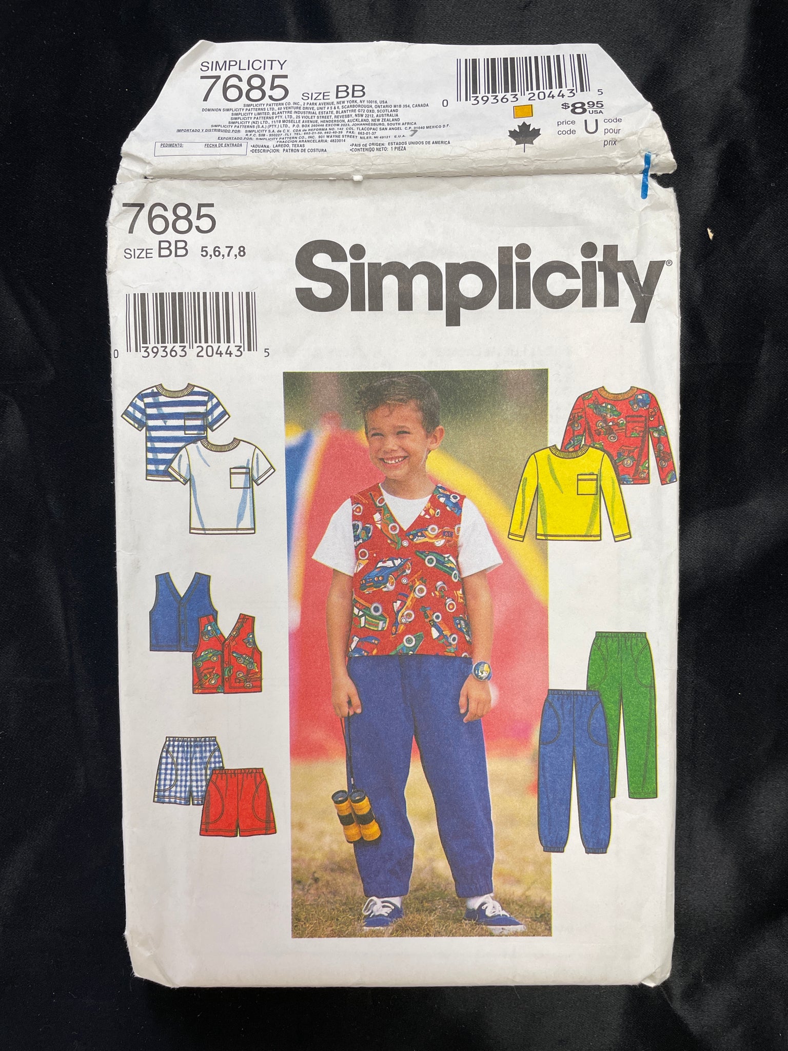 1997 Simplicity 7685 Pattern - Child's Top, Vest, Pants and Shorts FACTORY FOLDED