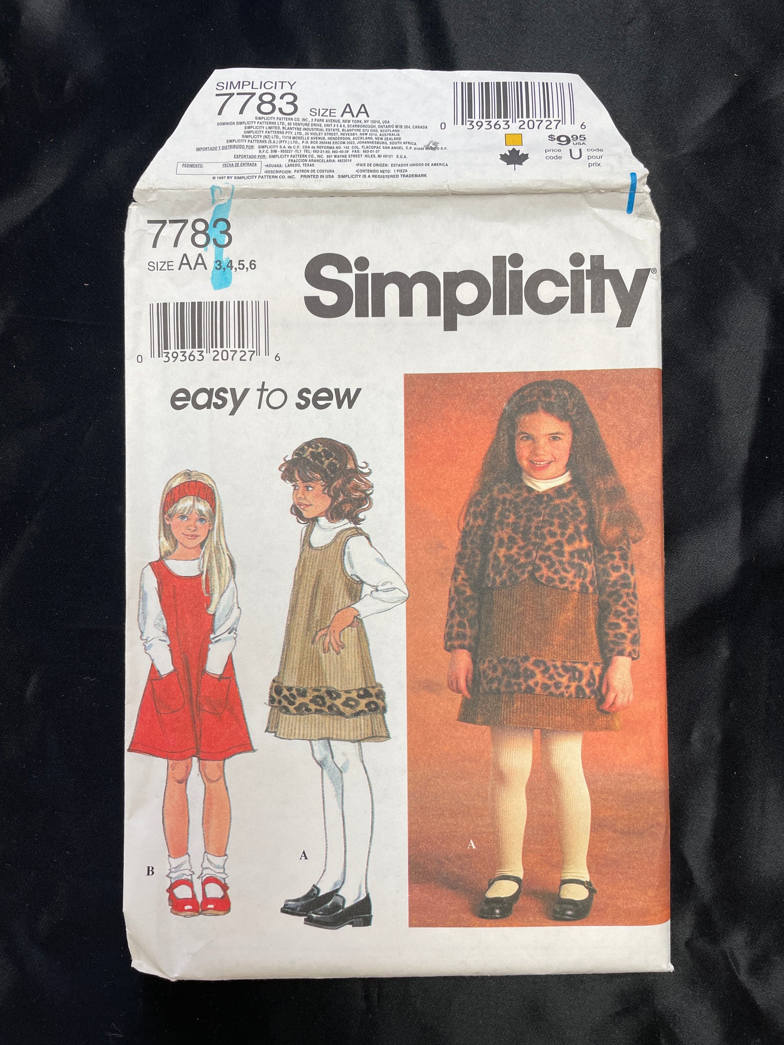 1997 Simplicity 7783 Pattern - Child's Jumper Dress, Jacket and Headband FACTORY FOLDED