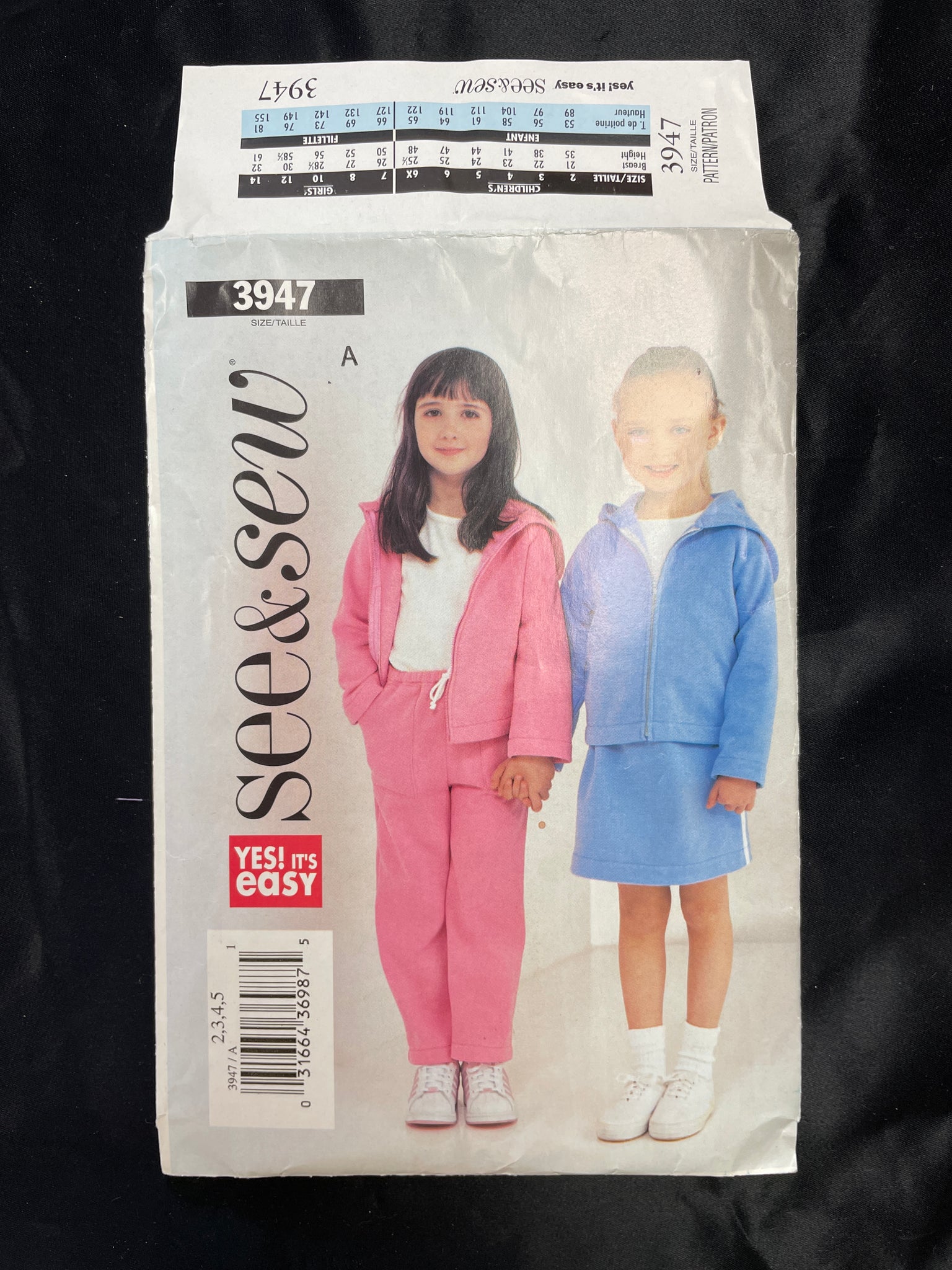 2002 See & Sew 3947 Pattern - Child's Knit Jacket, Skirt and Pants FACTORY FOLDED