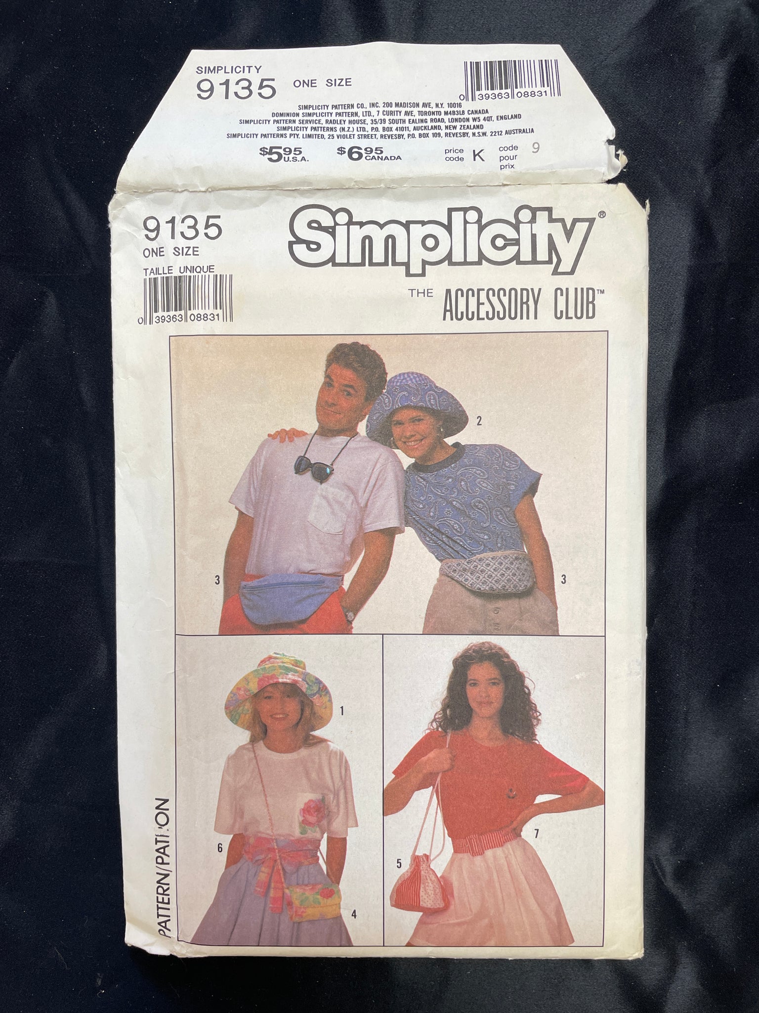 1989 Simplicity 9135 Pattern - Hats, Bags, Purses Cummerbund, and Belt FACTORY FOLDED