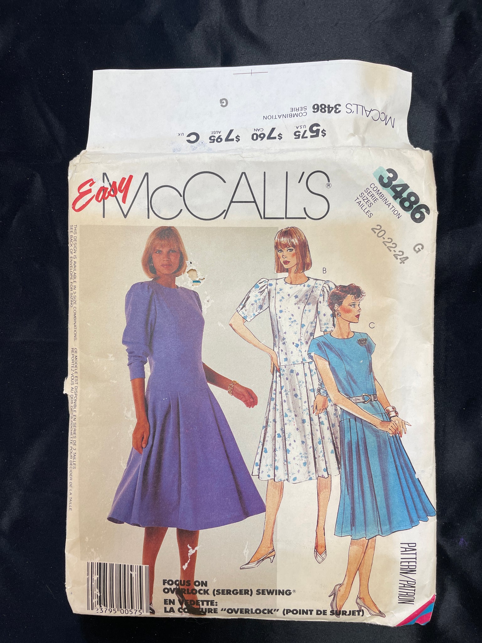 1987 McCall's 3486 Pattern - Dress FACTORY FOLDED