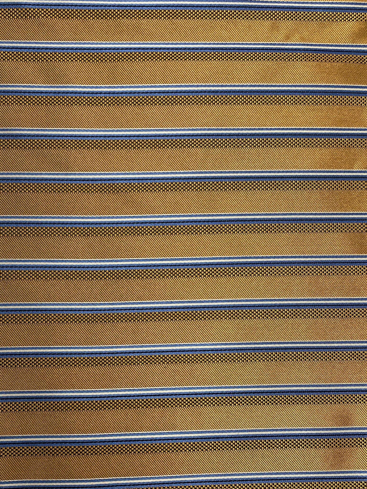 Tie Silk Yarn-Dyed Woven Stripe - Butterscotch with Light Blue, Black and White