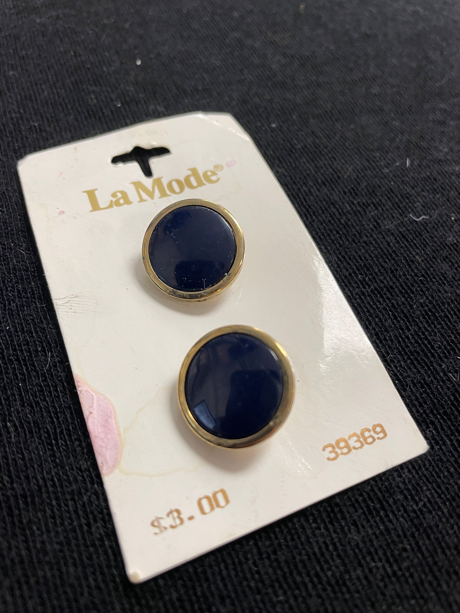 Buttons Plastic Set of 2 Vintage - Navy Blue with Gold-Tone Edge