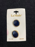 Buttons Plastic Set of 2 Vintage - Navy Blue with Gold-Tone Edge