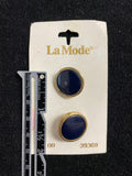 Buttons Plastic Set of 2 Vintage - Navy Blue with Gold-Tone Edge