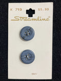 Buttons Plastic Set of 2 Vintage - Striated Navy Blue/Charcoal Gray