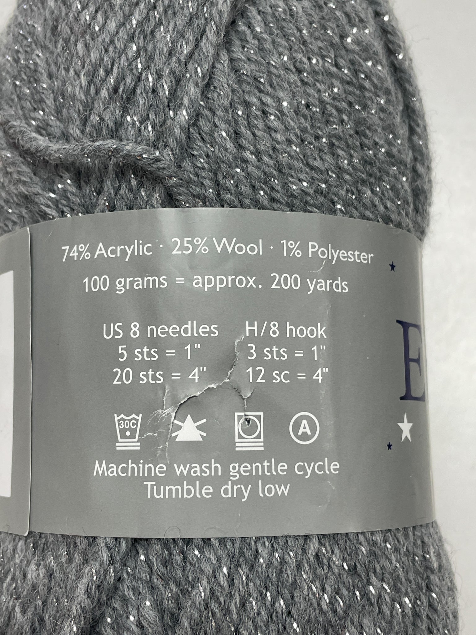 Yarn Acrylic/Wool Blend - Medium Gray with Silver Lurex