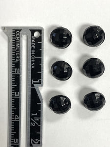 Buttons Glass Set of 6 Vintage - Black Faceted Domes