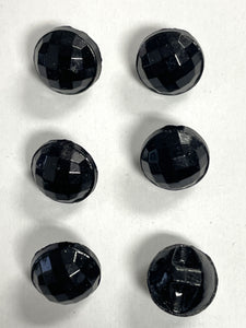 Buttons Glass Set of 6 Vintage - Black Faceted Domes