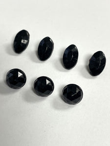 Buttons Glass Set of 7 Vintage - Black Faceted Domes and Marquise