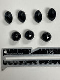 Buttons Glass Set of 7 Vintage - Black Faceted Domes and Marquise