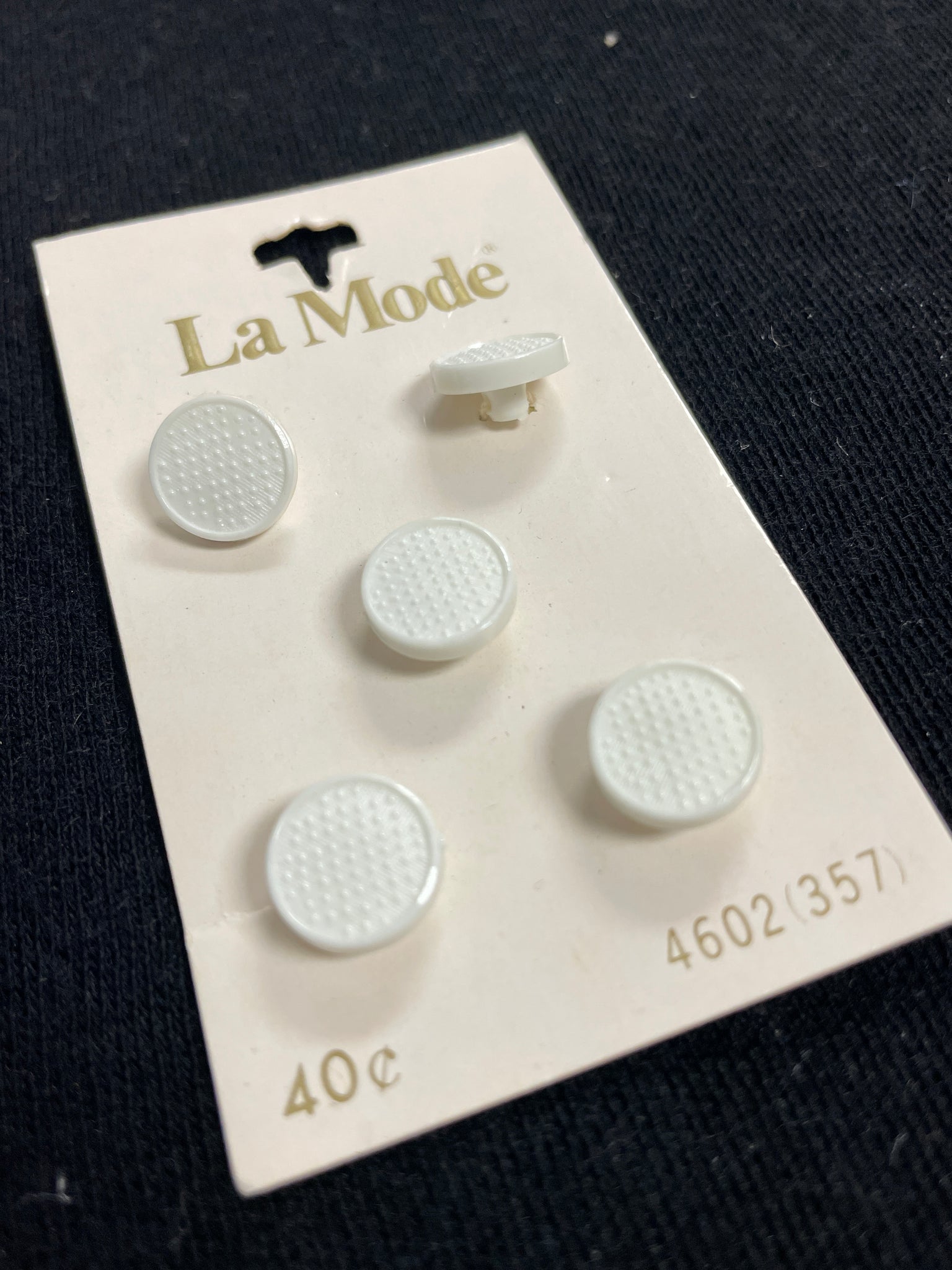 Buttons Plastic Set of 5 Vintage - White with Relief Dots on Top