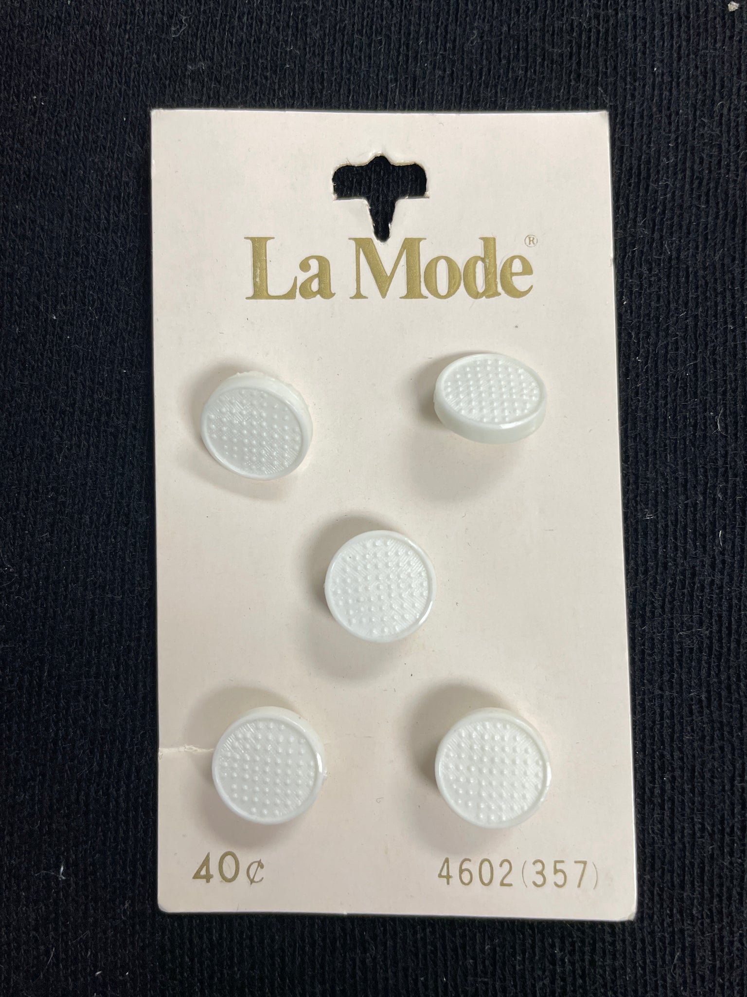 Buttons Plastic Set of 5 Vintage - White with Relief Dots on Top