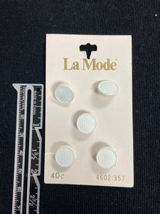 Buttons Plastic Set of 5 Vintage - White with Relief Dots on Top