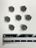 Buttons Glass Set of 7 Vintage - Black Hexagons with Silver Embossed Tops