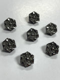 Buttons Glass Set of 7 Vintage - Black Hexagons with Silver Embossed Tops