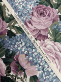 1 3/4 YD Quilting Cotton Vintage - Blue and Purple Flowers with Green Leaves on White