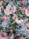 1 3/4 YD Quilting Cotton Vintage - Blue and Purple Flowers with Green Leaves on White