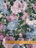 1 3/4 YD Quilting Cotton Vintage - Blue and Purple Flowers with Green Leaves on White