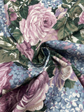 1 3/4 YD Quilting Cotton Vintage - Blue and Purple Flowers with Green Leaves on White