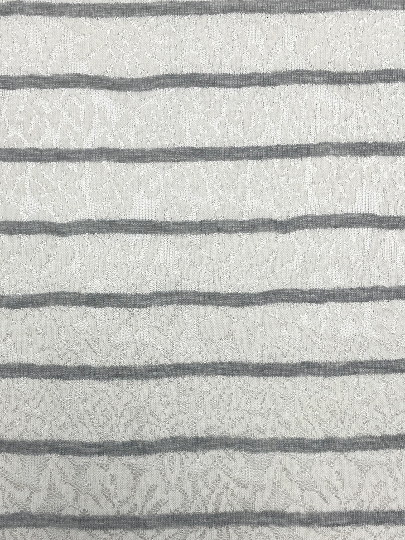 1 YD Poly Blend Floral Knit - Off White with Heather Gray Stripes