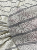1 YD Poly Blend Floral Knit - Off White with Heather Gray Stripes