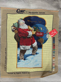 1994 Needlepoint Hand-Painted Canvas Vintage - Coca-Cola Santa Claus with Globe