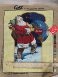 1994 Needlepoint Hand-Painted Canvas Vintage - Coca-Cola Santa Claus with Globe