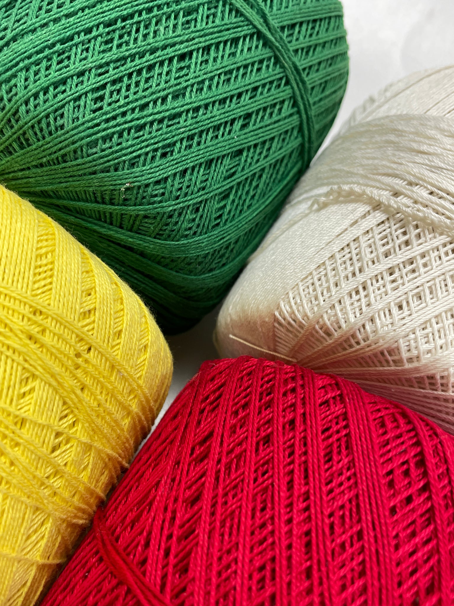 Cotton Crochet Thread Bundle - Red, Green, White and Yellow