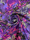 Polyester Vintage - Abstract Hot Pink and Purple Flowers with Gray/Black/Purple Background