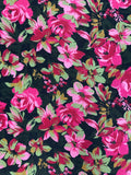 Polyester Vintage - Pink/Fuchsia and Green/Red Flowers on Black
