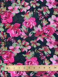 Polyester Vintage - Pink/Fuchsia and Green/Red Flowers on Black