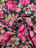 Polyester Vintage - Pink/Fuchsia and Green/Red Flowers on Black