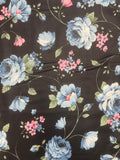 Cotton Vintage - Blue and Pink Flowers on Black