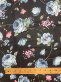 Cotton Vintage - Blue and Pink Flowers on Black