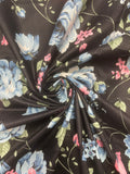 Cotton Vintage - Blue and Pink Flowers on Black