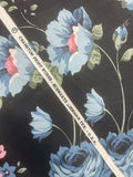 Cotton Vintage - Blue and Pink Flowers on Black