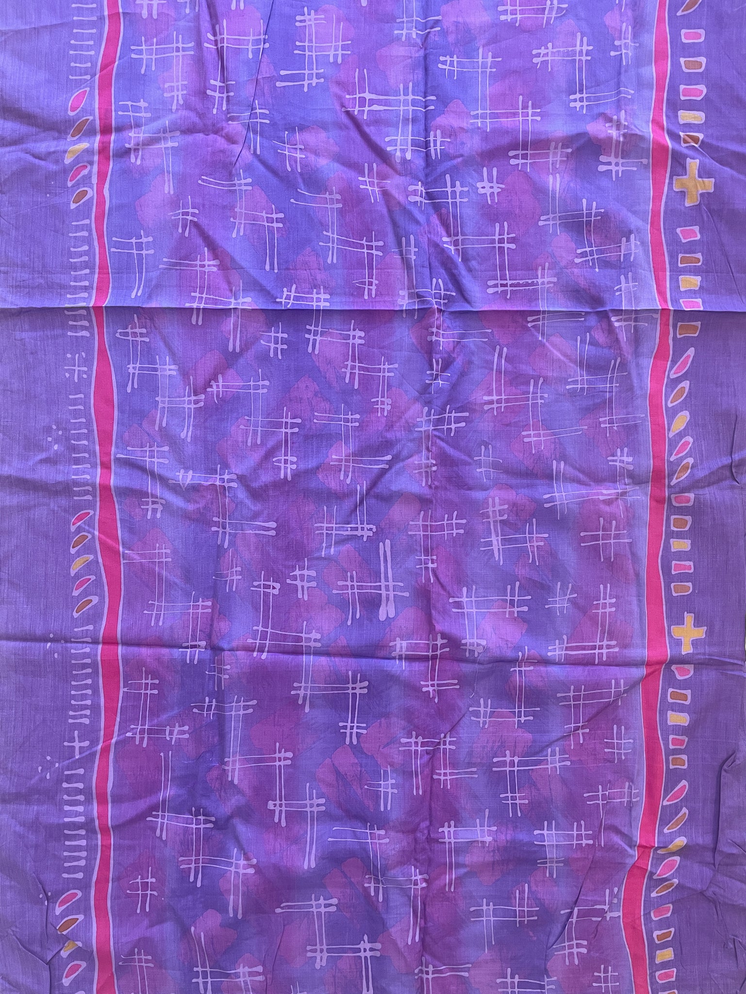 1 7/8 YD Cotton Hand-Dyed Batik - Mottled Purples with Pink Borders