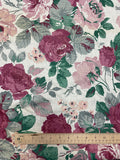 Poly/Cotton Vintage - Burgundy and Mauve Roses on Off White