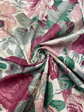Poly/Cotton Vintage - Burgundy and Mauve Roses on Off White
