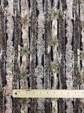 Rayon Vintage - Stripes in Tans, Black, Browns with Army Green Flowers